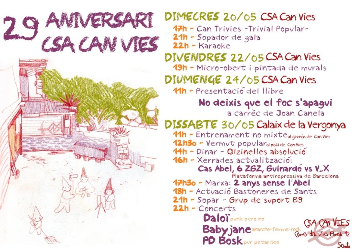 Cartell de les deferents activitat que faran per celebrar el 29 aniversari de Can Vies
