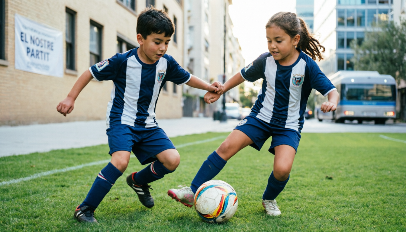 noi i noia juigant a futbol