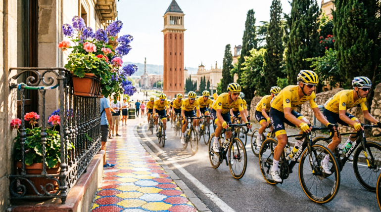 Ciclistes del Tour de França pedalant pel districte